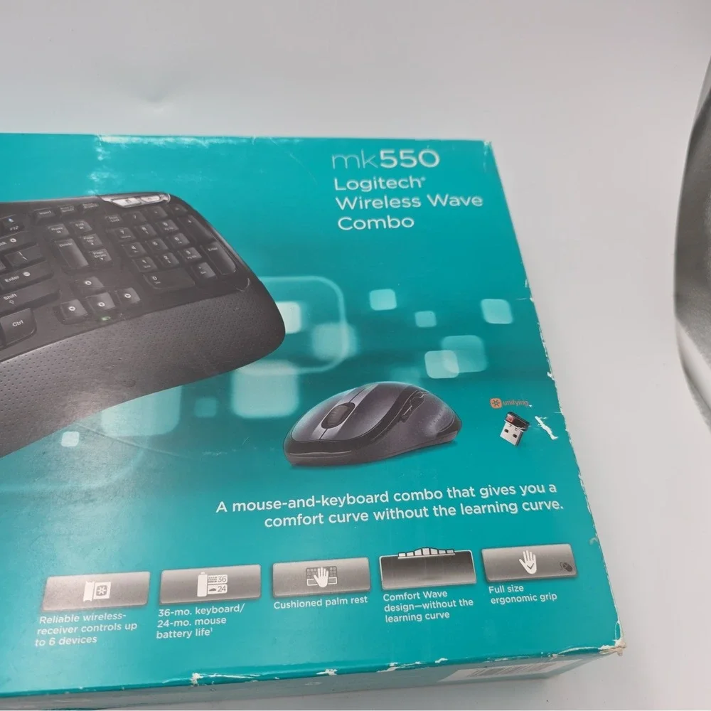 Logitech MK550 Comfort Wave Wireless Keyboard,Mouse,& Mini Receiver No Dongle